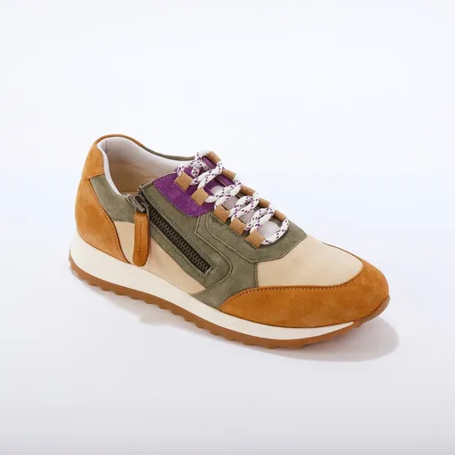 Adidași din piele cu inserții contrastante și fermoar