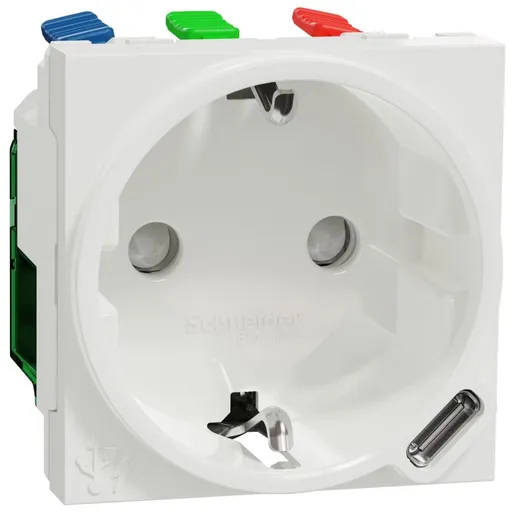 Priza standard german + USB C 2.1A 2 module Schneider Noua Unica NU301718, alb