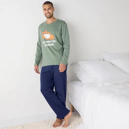 Pijamale din bumbac cu imprimeu text, livrate cu o geantă asortată