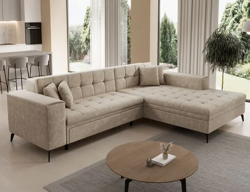 Coltar extensibil dreapta 4 locuri ELTAP, Sol-34, Solange, 292x196x84 cm, lemn/poliester, bej deschis