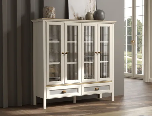 Dulap multifunctional, Hanah Home, FRN-21029, 136x136.8x46.1 cm, PAL, Crem / Stejar / Gri