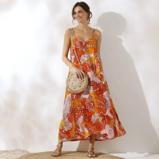 Rochie lungă cu imprimeu XXL și bretele înguste