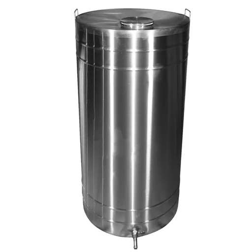 Butoi inox cu capac cu filet, garnitura si robinet din INOX, capacitate 180L