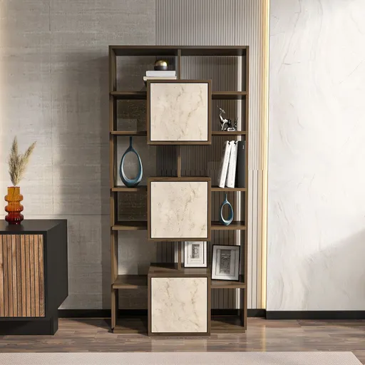 Corp biblioteca, Hanah Home, Monaco, 85x176x20 cm, Nuc / Travertin