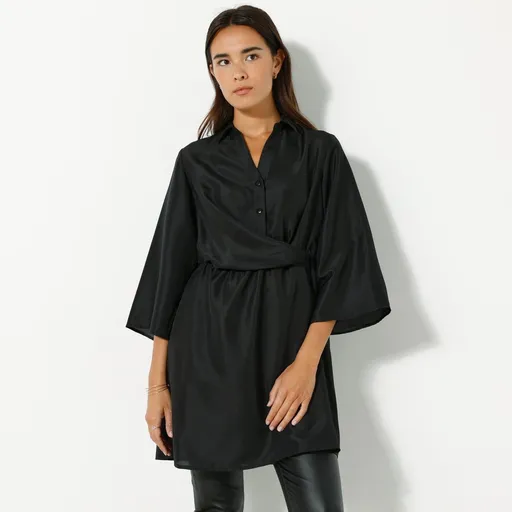 Tunică de culoare solidă cu volane și efect de mânecă