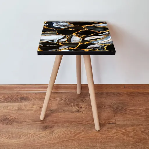 Masuta, Hanah Home, Shp99, 35x42x35 cm, Negru / Auriu / Alb