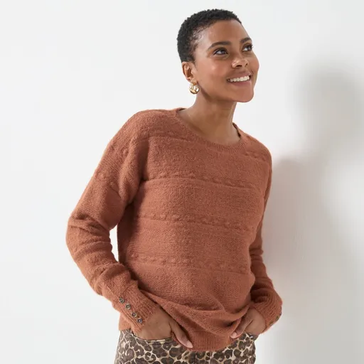 Pulover cu guler rotund, confecționat din tricot plușat