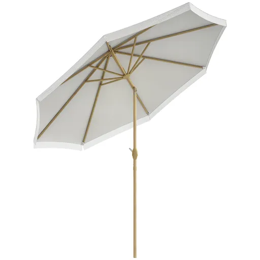 Outsunny Parasol de gradina inclinabil cu manivela si franjuri, stil boem, 8 spirote, Ø 265 x 244 cm alb | Aosom Romania
