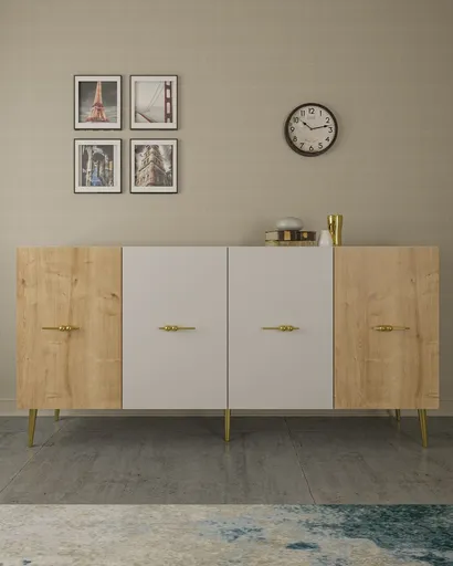 Consola, Hanah Home, Loop KB150, 150x75x35 cm, Stejar alb / safir