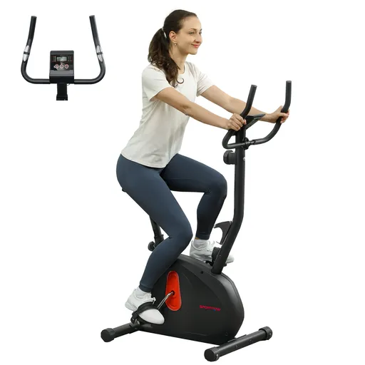 SPORTNOW Bicicleta Statica cu Rezistenta Magnetica Ajustabila Senzor Ecran LCD si Scaun Reglabil 88x50,5x131,5 cm Negru | Aosom Romania