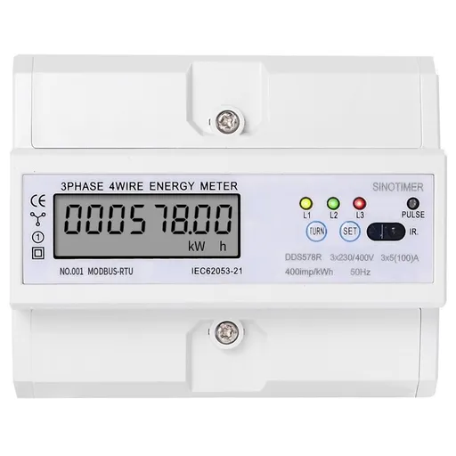 Contor trifazic de energie electrica, Sinotimer, 3x230/400V AC 50Hz, 3x5(100)A, ecran digital LED, DDS578R