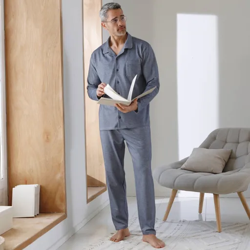 Pijamale cu nasturi din material tricotat piqué