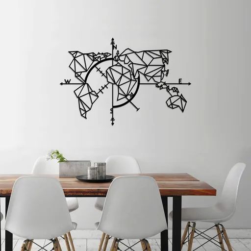 Decoratiune de perete, World Map Metal Decor 2, Dimensiune: 111 x 74 cm, Negru