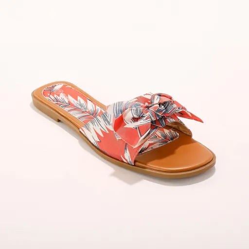 Papuci de casă cu imprimeu cu fundiță