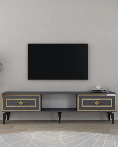 Comoda TV, Hanah Home, Viola, 150x44.6x29.6 cm, PAL , Antracit / Aur