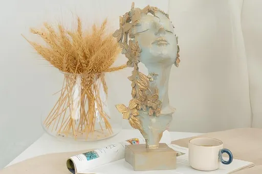 Decoratiune, CY0447, 12x30x12 cm, Poliester, Verde Mentă / Auriu