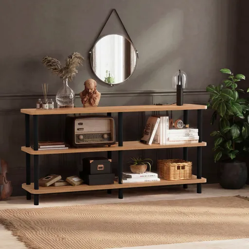 Corp biblioteca, Hanah Home, Raca, 150x74.9x35 cm, Negru / Pin Atlantic