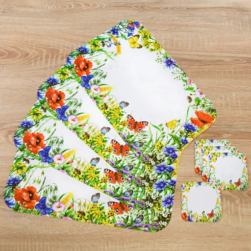 6 șervete și 6 suporturi pahare "Flori de câmp"