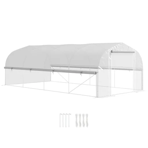 Outsunny Sera 6x3x2 m, accesibilă, 8 ferestre, ușă, plasă contra insectelor, cadru metalic, Alb | Aosom Romania