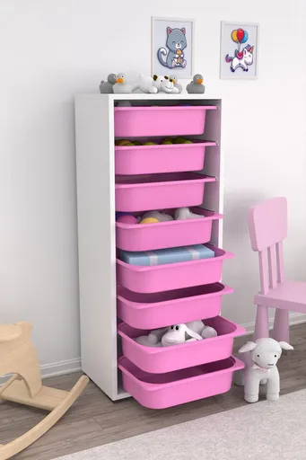 Dulap multifunctional, Hanah Home, Cara 8N, 45.5x30x109 cm, Alb/Roz