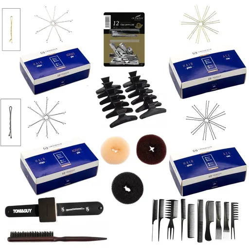 Set Kit Frizerie/Coafor Complet Superb cu 10 piepteni de Par, Ace, Agrafe
