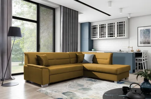 Coltar extensibil dreapta 4 locuri ELTAP, BR41, Bergen, 247x214x83 cm, lemn/poliester, mustar