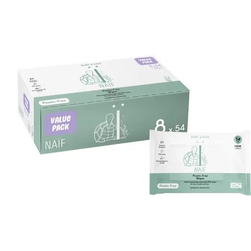 Naif Baby & Kids Plastic Free Wipes Șervețele umede pentru nou-nascuti si copii 8x54 buc
