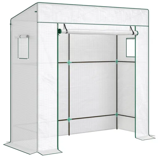 Outsunny Seră de grădină murală adăpostită cu 1 ușă înrolabilă, bârnă PE renforțată, 2 ferestre, dim. 196L x 77l x 197/178H cm | Aosom Romania