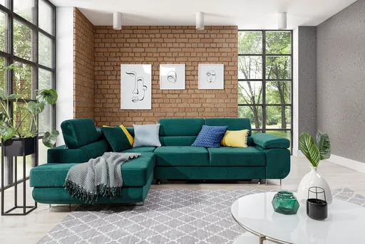 Coltar extensibil stanga 4 locuri, ELTAP, Anton, 272x203x85 cm, lemn/poliester, verde inchis