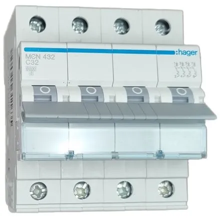 Siguranta automata 4P, 32A, 6kA, curba C Hager MCN432