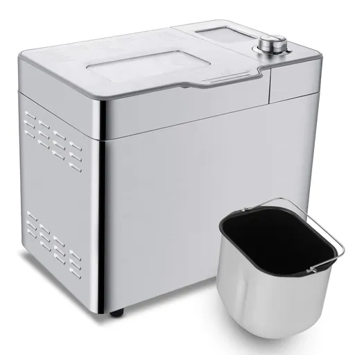 Masina de facut paine Nictemaw Baking Master, 550W, 25 programe, 3 trepte, 500/750/900g, LCD, Start intarziat 13h, Distribuitor automat, Argintiu