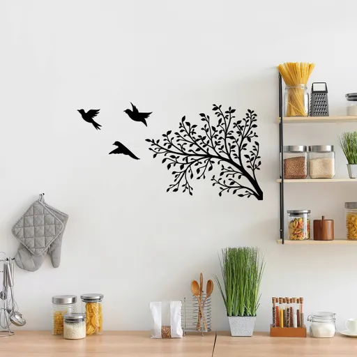 Decoratiune de perete, Birds From The Branch, Dimensiune: 37 x 70 cm, Negru