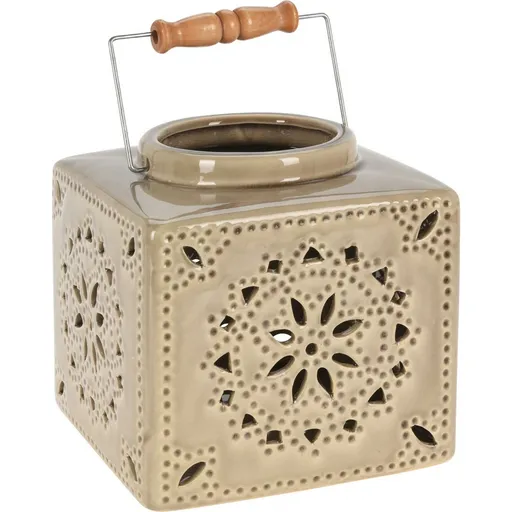 Felinar din ceramică Nara gri, 16 x 16,5 x 16 cm, gri