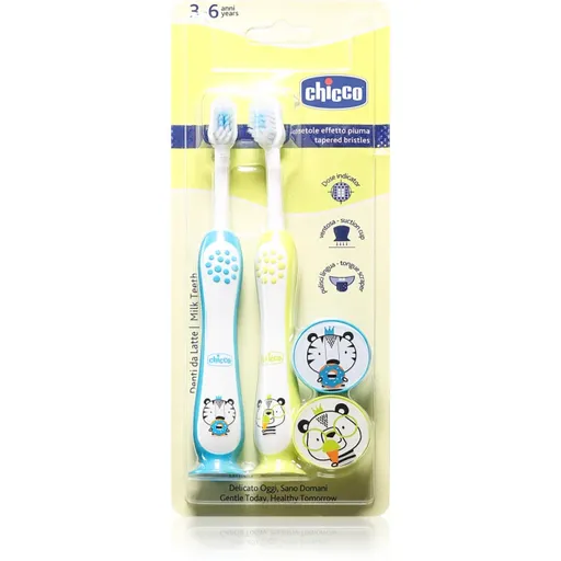 Chicco Toothbrush Set 3-6 y+ periuță de dinți pentru copii, cu suport Tiger-Panda