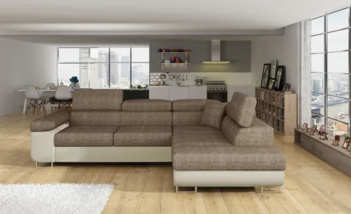 Coltar extensibil dreapta 4 locuri, ELTAP, Anton, 272x203x85 cm, lemn/poliester, bej inchis/bej deschis