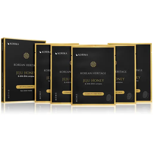 KORIKA Set de măști de curățare cu pânză cu miere Jeju și complex AHA, BHA Korean Heritage 5 × 25 g
