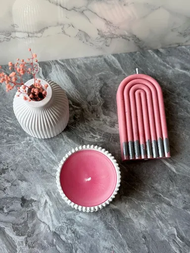 Set de lumanari, Glamour Candle 14ST, Beton, Rosu/Alb