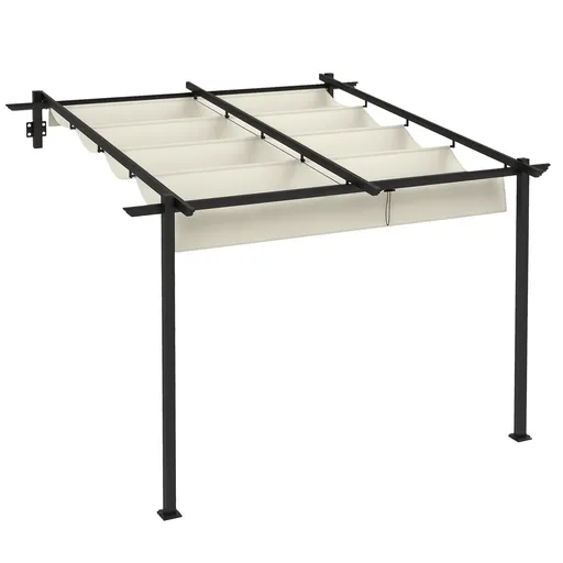 Outsunny Pavilion de grădină 3 x 3m, acoperiș retractabil, montaj pe perete, cadru metalic, Crem | Aosom Romania