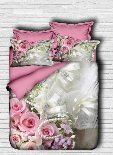 Lenjerie de pat pentru o persoana, L'essentiel Maison, 106, Roz / Gri / Alb