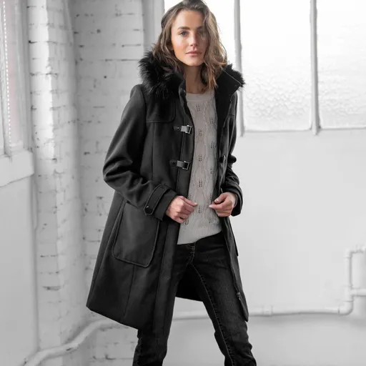 Palton duffle uni cu glugă și fermoar