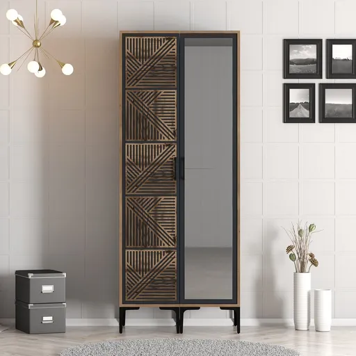 Dulap pentru haine, Hanah Home, Kumsal PR, 80x47.5x201.4 cm, Nuc / Antracit