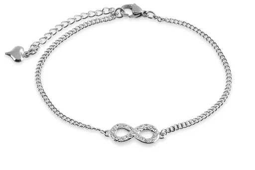 Troli Brățară din oțel pentru picior cu cristale Infinit
