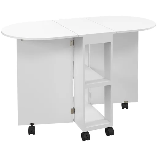 HOMCOM Masă de Comedor Plegable cu Ruedas Masă de Cocina cu Alas Abatibles și 2 Rafturi Deschise 120x60x77 cm Alb | Aosom Romania