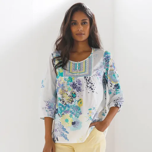 Bluză cu broderie și imprimeu floral