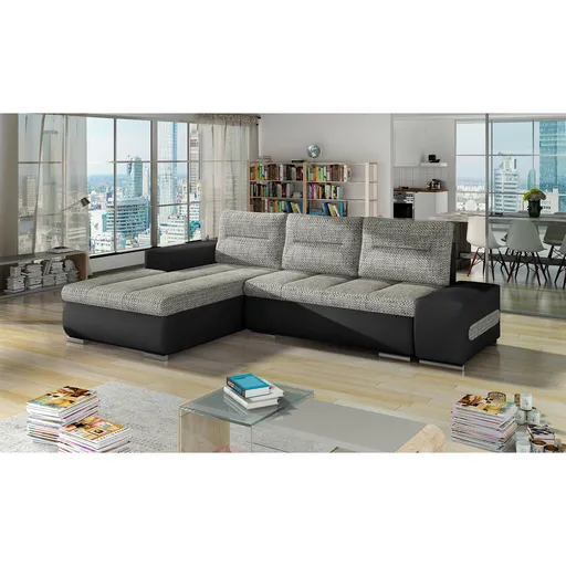 Coltar extensibil stanga 4 locuri ELTAP, Ov01, Ottavio, 275x180x85 cm, lemn/poliester, gri/negru