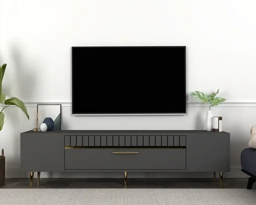 Comoda TV, Hanah Home, Dekolp1, 150x48x29.6 cm, Antracit / Aur