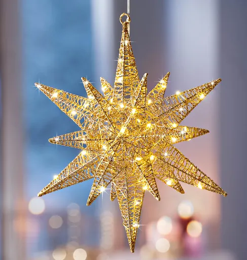 Stea LED 3D din metal auriu