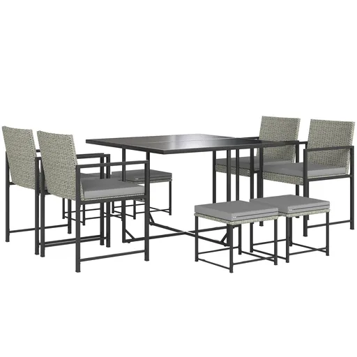 Outsunny Salon de grădină exterior din rășină împletită 8 locuri cu perne și blat de sticlă temperată, gri | Aosom Romania