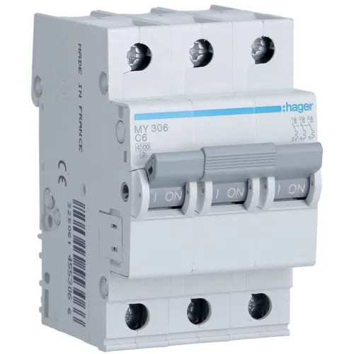 Siguranta automata 3P, 6A, 4,5kA, C, Hager MY306