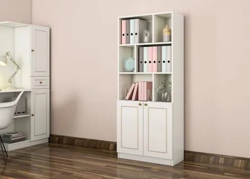 Corp biblioteca, Hanah Home, Rb-089, 70x180x33 cm, Alb mat